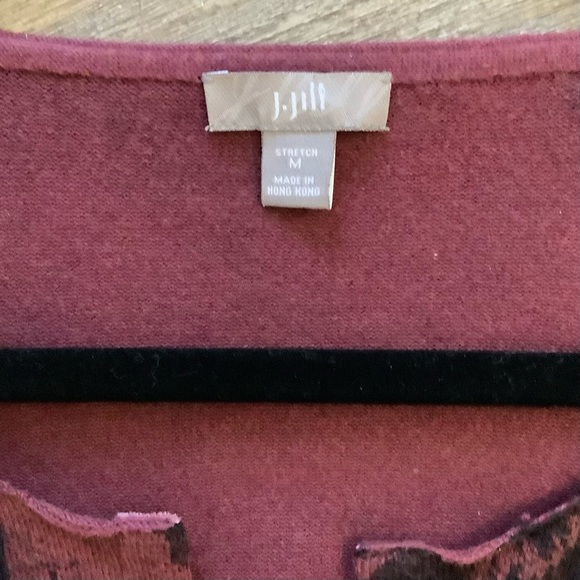 j.jill Women’s Medium Button Front Cardigan Maroon With Black Flowers Soft - Picture 4 of 6